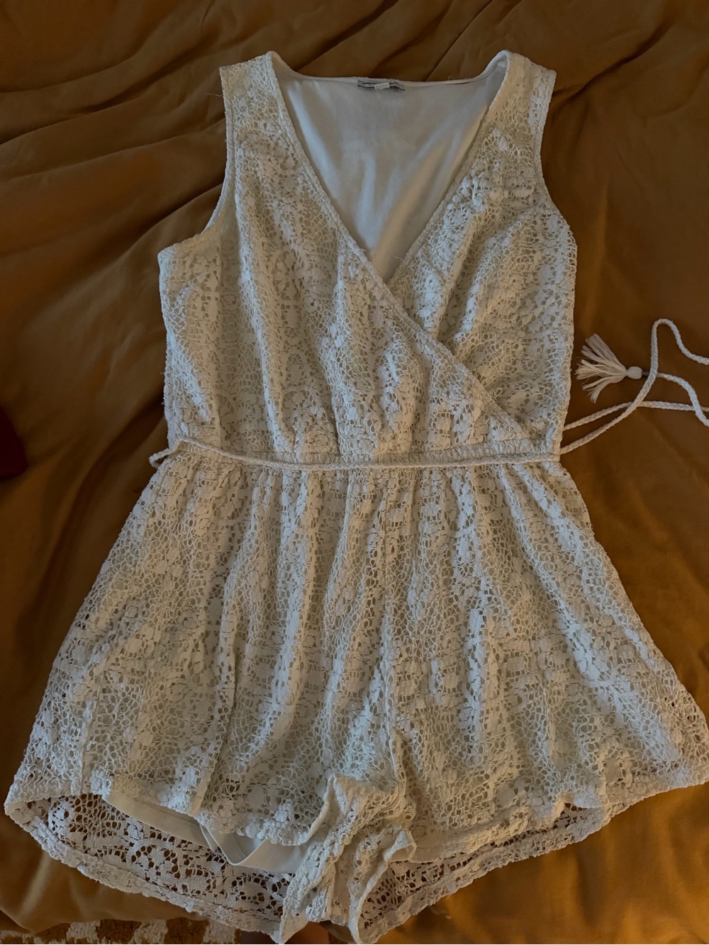 American Eagle Outfitters White Lace Surplice Romper